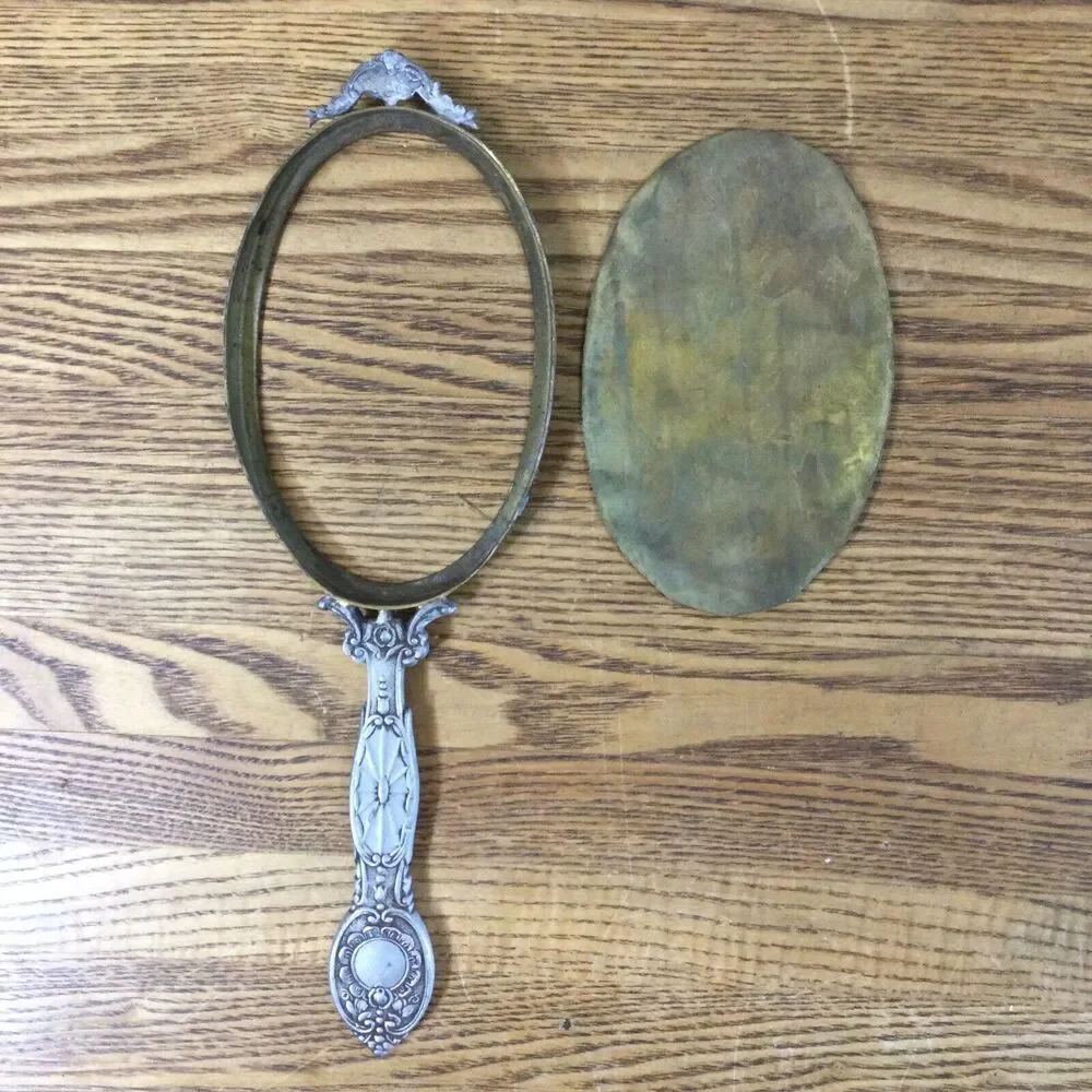 Vintage Art Deco Silver Plated Vanity Hand Mirror Flower Design NO Mirror Glass